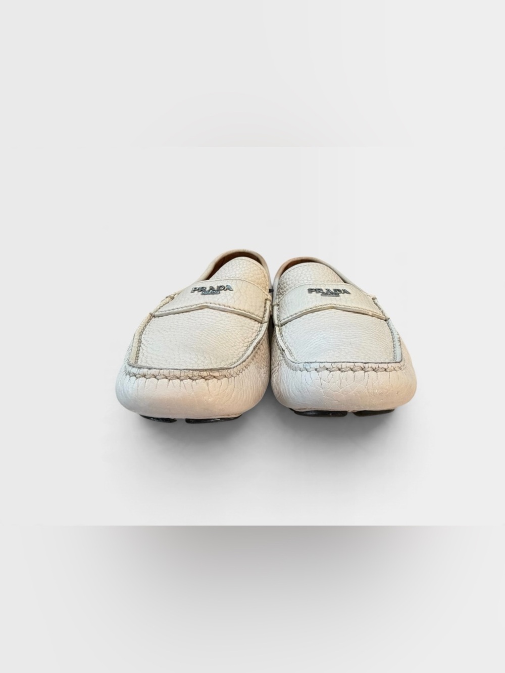 Prada Women's Cream off white Leather Driving Loafers boat shoes - Picture 6 of 11